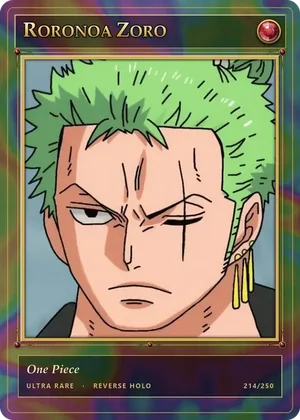 Roronoa Zoro, an Ultra Rare card with the Reverse Holo finish